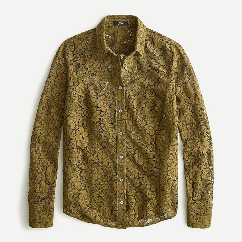J Crew Classic Fit Lace Button Up in Moss